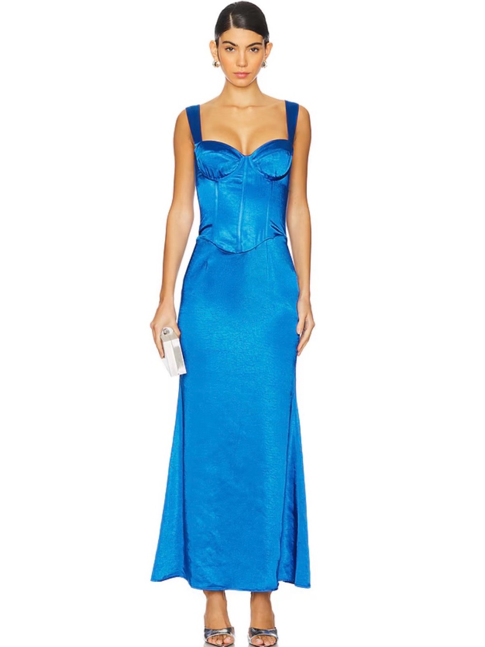 Satin Strap Bustier Maxi Dress in Electric Blue